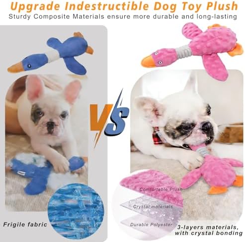 Squeaky Dog Toys for Aggressive Chewers, Durable Stuffed Animal Plush Dog Toy with Soft Fabric for Large, Medium & Small Dogs, Interactive Puppy Chew Toy for Teething, Crinkle Duck Dog Toy - Pink