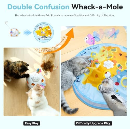 ORSDA Interactive Cat Toys for Indoor Cats, 5-in-1 Hide and Seek Kitten Toys, Interactive Automatic Rechargeable Electric,Whack-A-Mole Exercise Kicker Toy for Indoor Cats