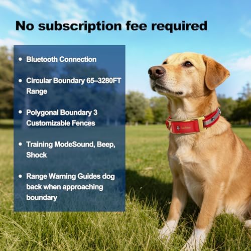 Wireless Electric GPS Dog Collar Fence for Medium/Large Dog: No Subscription Upgrade Pet Shock Barrier Containment System Yard Outdoor Perimeter,Stubborn Dog Train Bluetooth Collar for Dog Parent Red