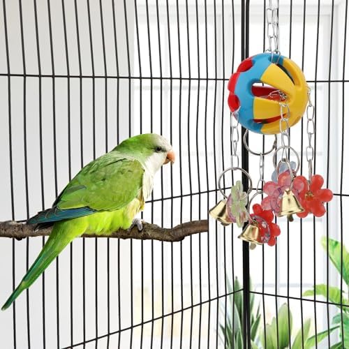 Hypeety Parrot Ball Toy Plastic Colorful Bird Chew Ball with Bells for Cage