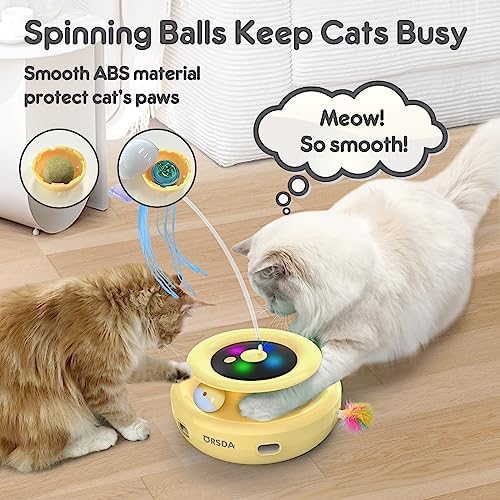 ORSDA Cat Toy, 3-in-1 Automatic Interactive Electronic Moving Ambush Feather, Fluttering Butterfly, Track Balls, USB Rechargeable Powered Smart Indoor Exercise Kicker