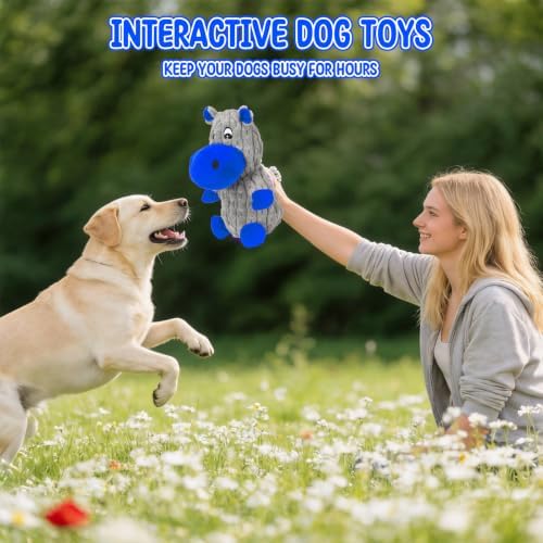 loncoldy Squeaky Dog Toys, Tough Stuffed Animals Hippo Chew Toy Blue
