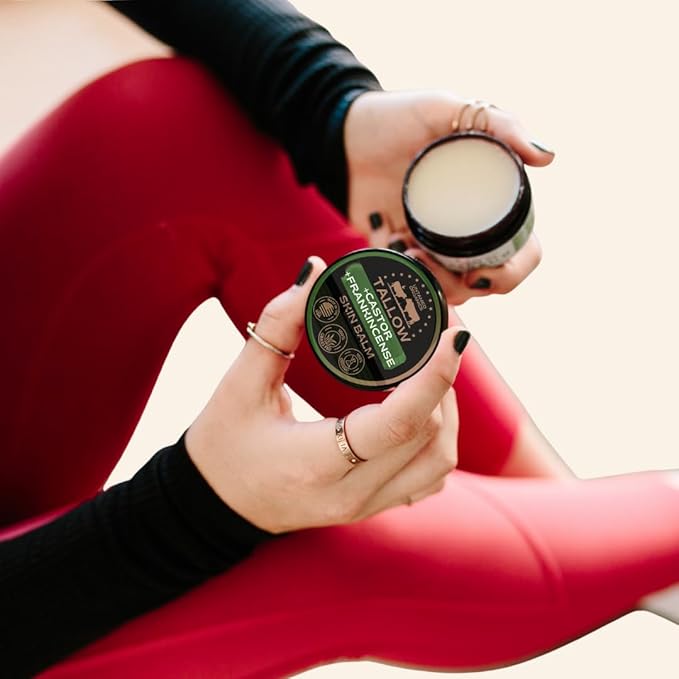 Handmade Tallow, Castor Oil, and Frankincense Oil Skin Balm - 100% Grass-Fed Tallow for Skin Care - Face & Body Moisturizer for Sensitive Skin, Eczema All-Purpose Balm - 2 FL. oz.