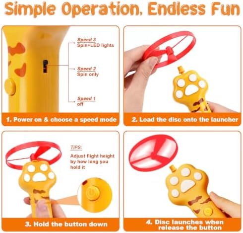 JIARON Interactive Rechargeable Cat Fetch Toy Disc Launcher, 8 Flying Discs Hunting Enrichment Toys for Indoor Outdoor Bored Kittens & Adult Cats, Cat Boredom Relief
