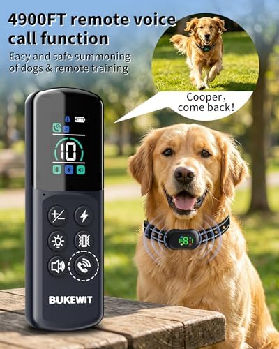 Shock Collar for Dogs, 4900FT Dog Training Collar with Remote, IP67 Waterproof Rechargeable E Collar for Dogs, 4 Training Modes, Voice Call, for Small Medium Large Dog(10-120Lbs)