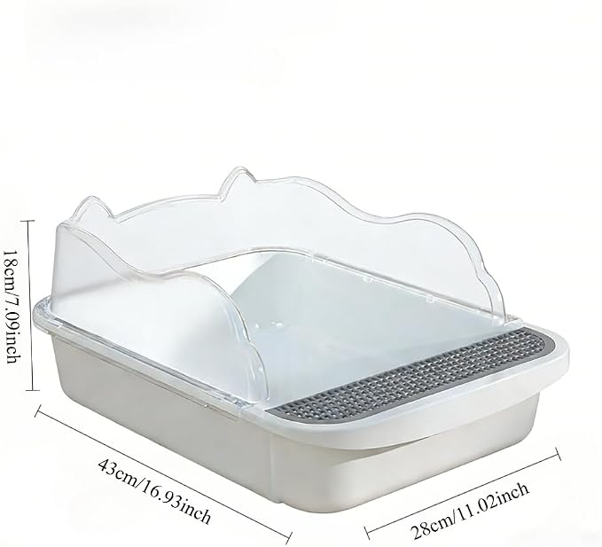 Open Top High Sided Cat Litter Box, Anti-Splashing Semi-Enclosed Litter Box with Removable Tray, Sifting Scoop Included - Easy to Clean & Odor Control(White,Medium)