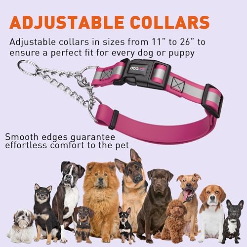 Dogline Reflective Martingale Collar for Dogs with Quick Release Buckle – Biothane Dog Collar with Herm Sprenger Assembly Chain – Waterproof No Pull Dog Collar, L 20”-26”, Passionfruit Pink