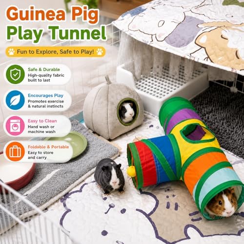Rypet Guinea Pig Tunnel Hideout 3-Way Collapsible Small Pet Tubes, Rainbow