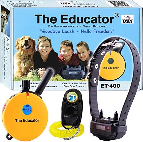 Educator ET-400 E Collar for Dog Training with Remote - 3/4 Mile Range, Waterproof, 100 Blunt Stimulation Levels, Tone or Vibration Mode, Night Tracking Light for Small, Medium & Large Dogs