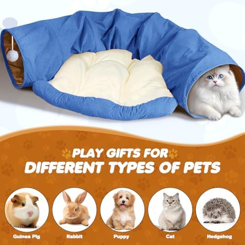 Spardar 2-in-1 Bunny Tunnel Bed, with Removable Mat Hideout, Blue