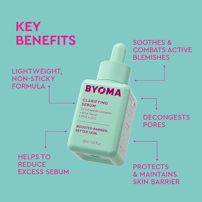 BYOMA Clarifying Serum - Barrier Repair Serum - Clarifying Facial Serum for Acne Prone Skin - Calming Face Serum with Ceramides, Blue Tansy, PHA & Zinc - Balanced & Healthy Skin - 1.01 fl. oz