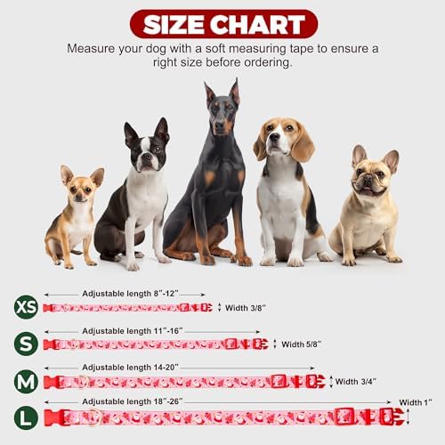 azuza Christmas Dog Collar Santa Print Xmas Dog Collars with Removable Red Bowtie, Adjustable Dog Collar Accessories for Small Dogs