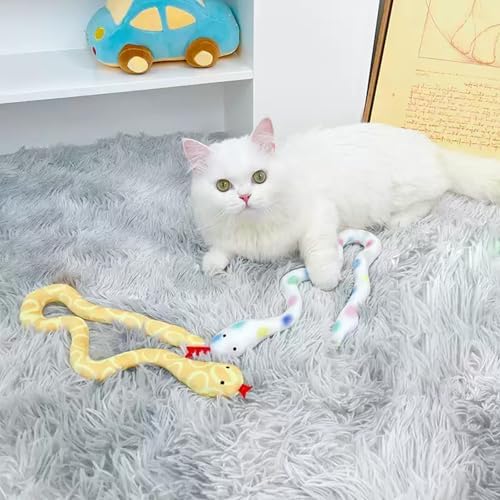 Andiker 2PCS Snake Cat Toys, 23.6 Inches Long Realistic Snake Shape Cat Plush Toy with Bite-Resistant Fabric Interactive Cats Toy for Indoor Cats to Bite Chew Keep Teeth Clean (Yellow&Green)