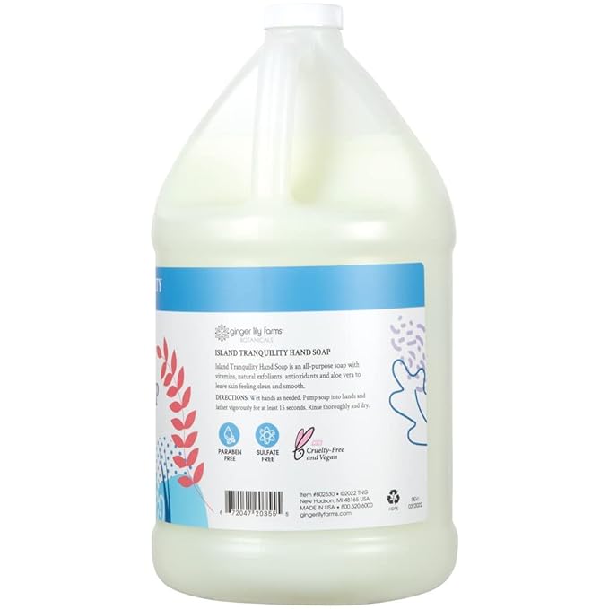 Ginger Lily Farms Botanicals All-Purpose Liquid Hand Soap Refill, Island Tranquility, 100% Vegan & Cruelty-Free, Green Tea Lemongrass Scent, 1 Gallon (Pack of 4)