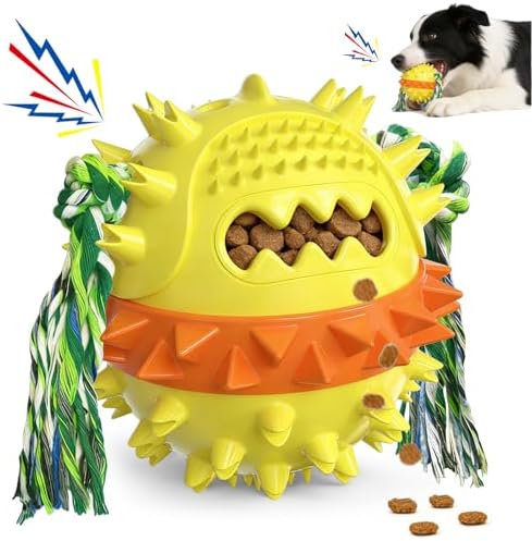 Dog Chew Toys Floating 4" Squeaky Ball for Aggressive Chewers Toothbrush Teething Cleaning Toys Outdoor Swimming Interactive Tough Toys with Treat Dispenser Ball for Medium and Large Dogs
