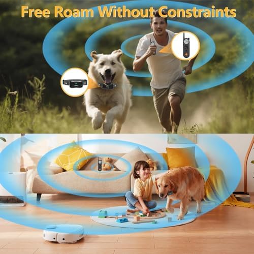 Htcuto X3 Wireless Dog Fence & Training Collar for 2 Dogs, 3500FT Adjustable Fence & 6100FT Remote Collar, IPX7 Waterproof, 185 Days Standby Rechargeable Battery, 3 Training Modes, 10-130 lbs