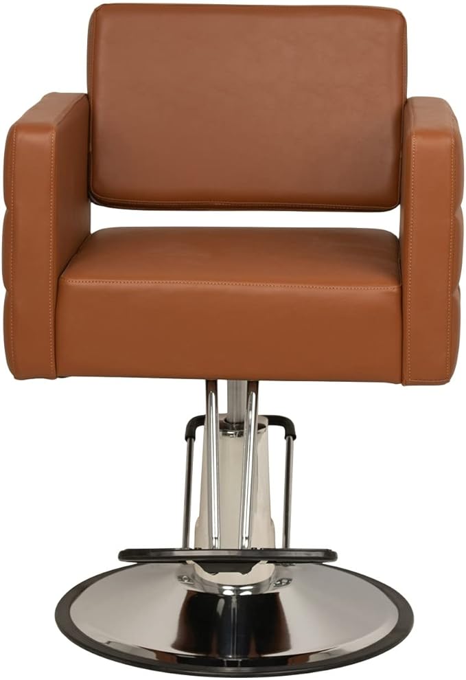 Buy-Rite Icon Styling Chair in Camel for Professional Salons & Barbershops, Extra Wide Seat, Quilted Design, Hydraulic Pump, Tufted Back, Easy-Clean Vinyl, Durable Steel Frame, YLG-192-CAM