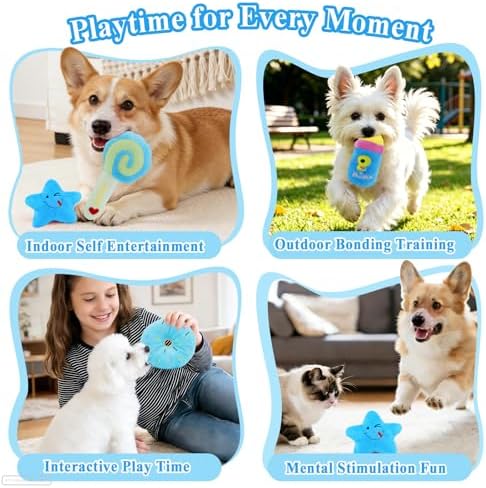 ASOCEA Small Dog Toys 5 Pack, Squeaky Plush Puppy Toys,Blue