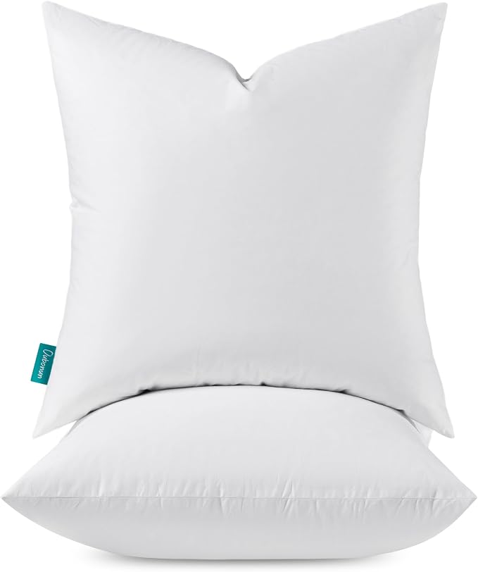 Oubonun 16x16 Feather Down Throw Pillow Inserts, 100% Cotton Cover, Medium Firm Decorative Pillow Inserts for Couch, Sofa, Bed, Chair (Set of 2)