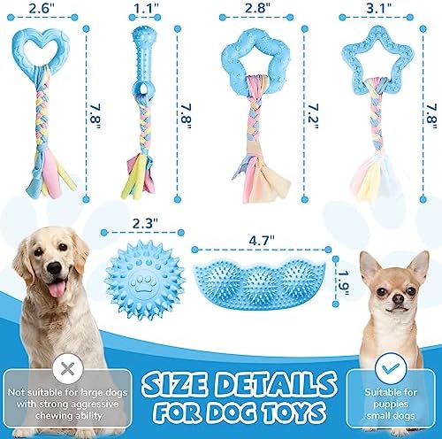 ABRRLO 6 Pack Puppy Teething Toys Cute Blue Puppy Chew Toys for Teething Small Breed Dog Chew Toy Interactive Pet Toy Set for Puppies to Keep Them Busy Soft Durable Small Breed Doggy Chewing Ball