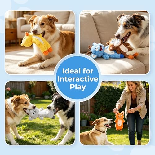 PrimePets 5PCS Plush Crinkle Squeaky Dog Toys for Small Medium Large Dogs