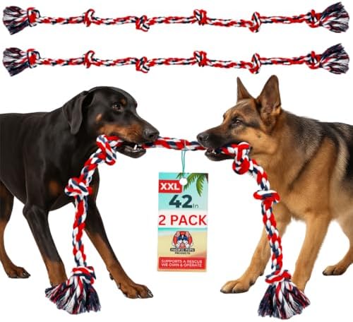 Pacific Pups Products Giant Dog Rope Toy for XL Dog, 42 Inch, Red, 2 Pack