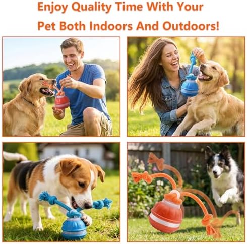 Interactive Dog Toys, Automatic Rolling Ball, Squeak Dog Toys for Boredom Interactive, Touch Activated, Dog Ball Chew Toy with Fun Rope for Small/Medium Dog Cat Indoor/Outdoor (Orange)