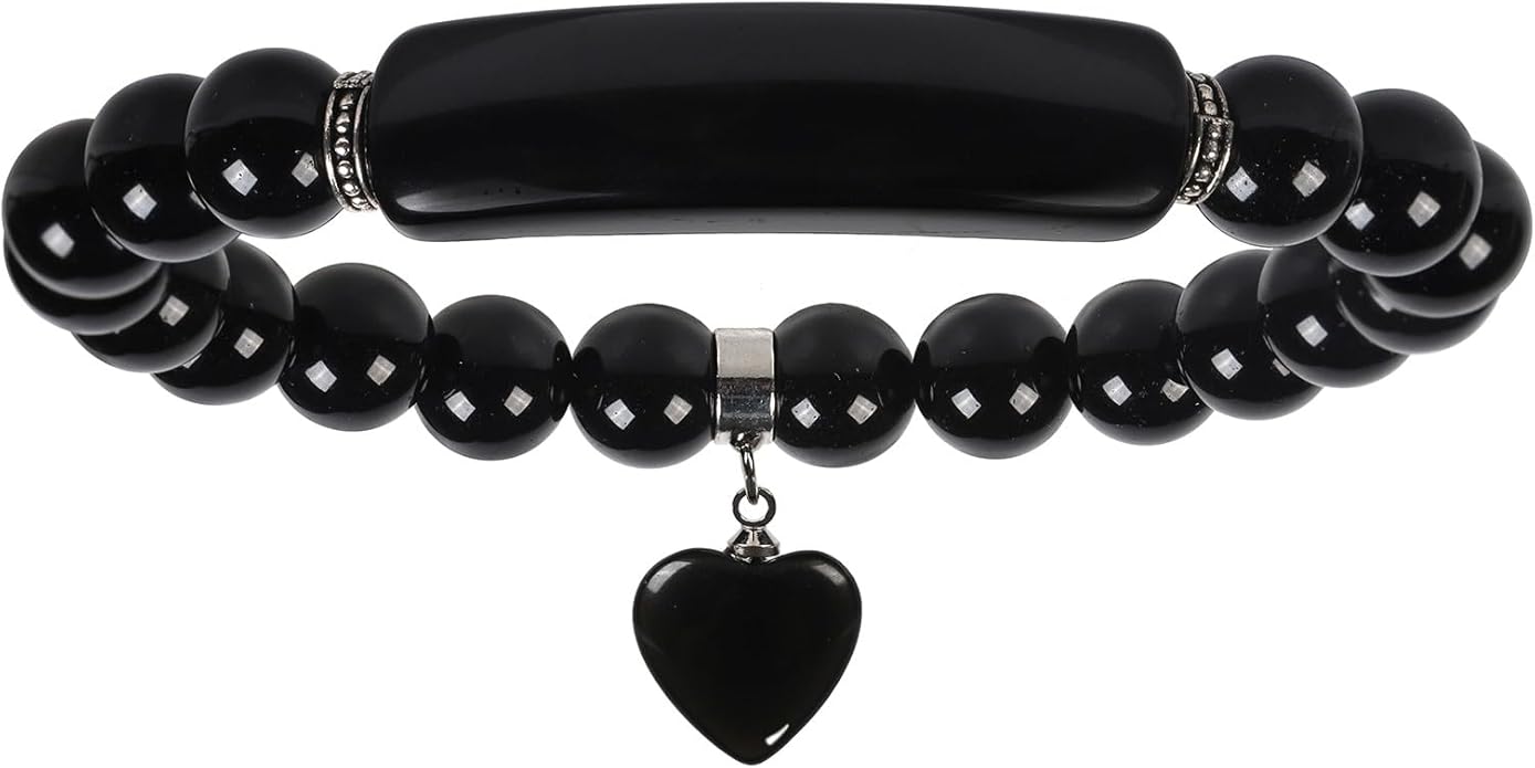 TUMBEELLUWA Healing Stone Bracelet 8mm Beads Chakra Crystal Energy Heart Charm Bracelet Handmade Jewelry for Women
