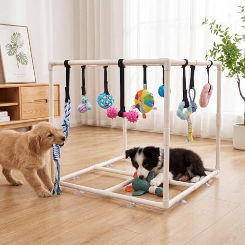 Puppy Play Gym with 15 Toys, Puppy Toys to Keep Them Busy Indoor Play Gym for Mental Stimulation, 23.2" Small Dog Play PVC Frame with Straps
