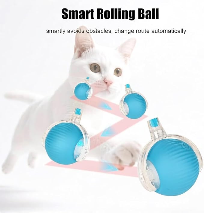 Interactive Dog Cat Toy Ball, Upgraded Rechargable Smart Automatic Rolling Pet Ball with Tail, Fast Moving Toy for Bored Indoor Kitty Puppy- Blue
