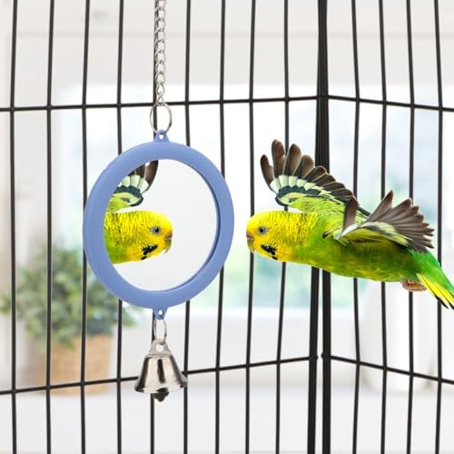 Hypeety Bird Mirror Toy with Bell Interactive Parrot Hanging Mirror, Blue