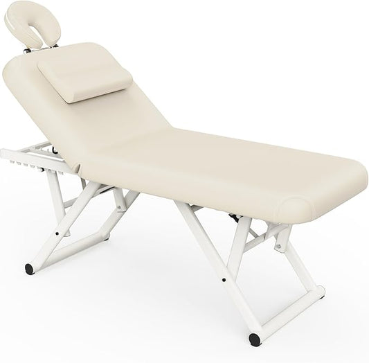 Olela Heavy Duty Stationary Massage Table - Adjustable Massage Table with Adjustable Height & Backrest, Treatment Tables with PU Leather, C-Shaped Pillow and Sturdy Metal Frame Support Up to 1000LBS