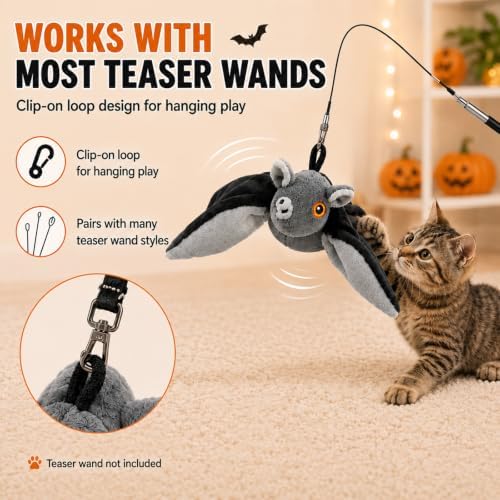 Bat Dog Toy, Interactive Flapping Wings and Chirping Sounds, Rechargeable Hanging and Ground Chase Toy for Small Dogs and Cats