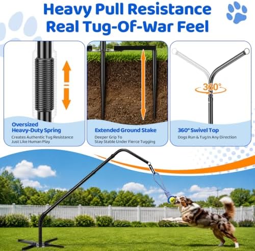 Tether Tug Outdoor Dog Toy Spring Pole, 3 Ropes for Tug of War