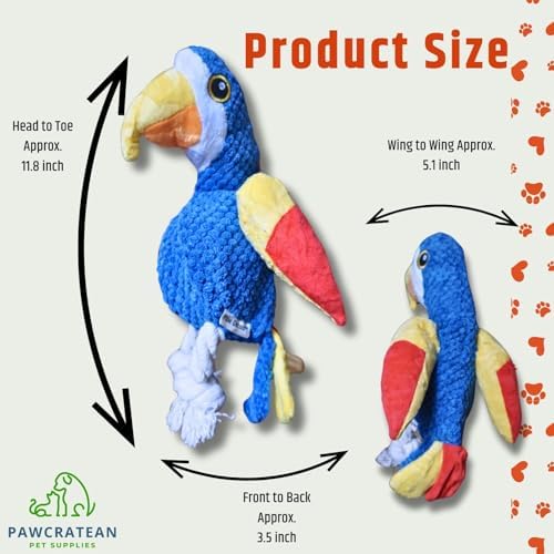 7" Squeaky Plush Toy for Puppies Small Dogs Self Etertainment Washable Soft Made [PET ONLY] (Yellow Wing Parrot)