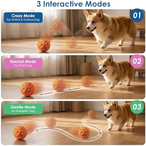 Durable E-TPU Interactive Dog Ball Toy for Medium Large Dogs, Rechargeable Bouncing Ball,Waterproof Outdoor Fetch Toy to Keep Pets Engaged (Orange)