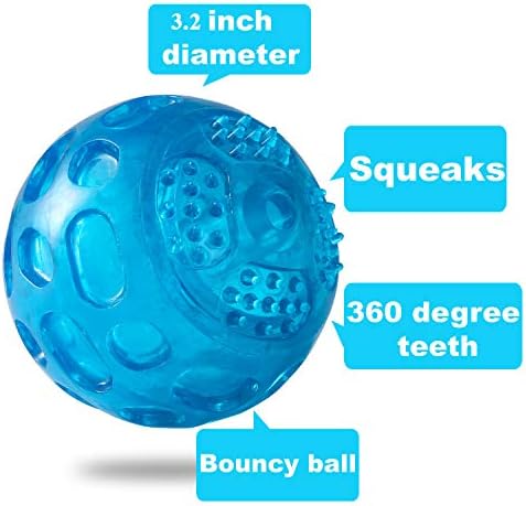 3'' Squeaky Dog Toy Balls for Lagre Medium Breed, Indestructible Dog Balls for Playing, Fetching & Retrieving, Durable Aggressive Chewers, 2 PCS Blue+Purple