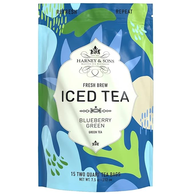 Harney & Sons Fresh Brew Iced Tea, Blueberry Green Tea, 15 Iced Tea Bags, Brews Up to 30 Quarts, Fruity Green Tea