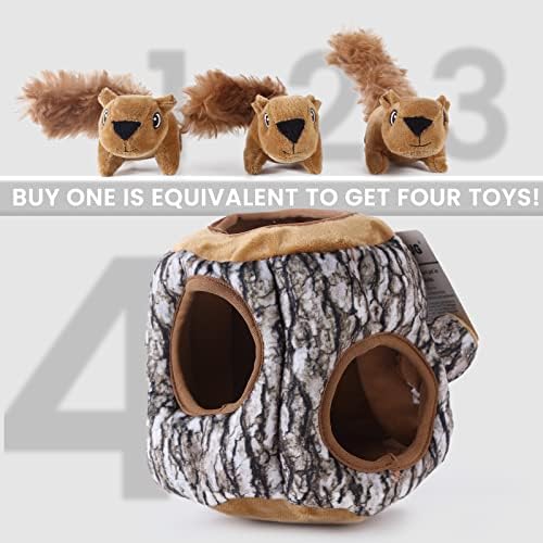 Laifug Hidden Squirrel Plush Dog Toy， Interactive Squeaky Dog Toy Hide and Seek, L