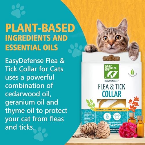 Only Natural Pet EasyDefense Flea & Tick Cat Collar - Feline Flea Collars Biting Insect Control - Pet Care that Protects up to 3 Months - for Cats (2 Pack)