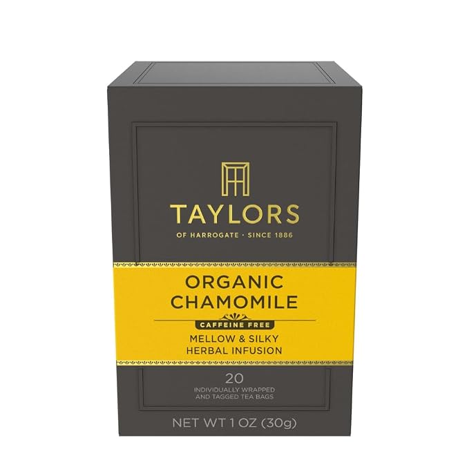Taylors of Harrogate Organic Chamomile Herbal Tea, Individually Wrapped Bags, 20 Count (Pack of 1), Mellow, Silky & Soft, Caffeine-Free, Enjoy Hot or Iced, 20 Teabags