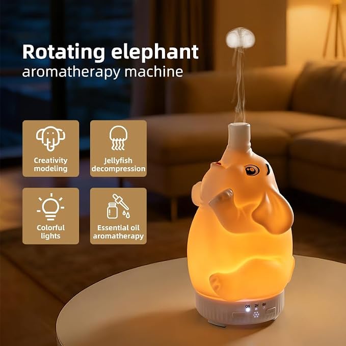 Rotating Elephant Essential Oil Diffuser 2 Modes | 2 Spray Modes, Colorful Gradient Lights, Ultrasonic Quiet Design, Decor Humidifier for Home Bedroom Office