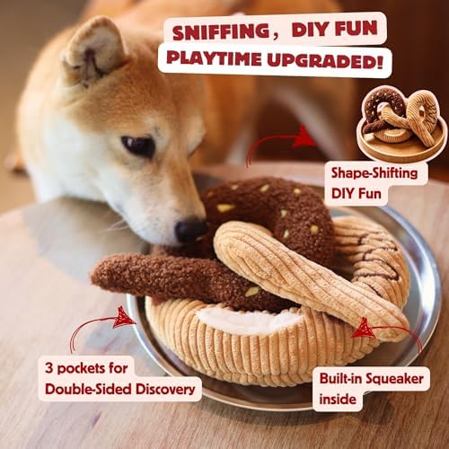 Dog Puzzle Enrichment Toy, Snuffle Nose Work Interactive Dog Toy for Boredom, Squeaky Crinkle Hide and Seek Treat Dispensing Plush for Small Medium Large Dogs – Pretzel Knot