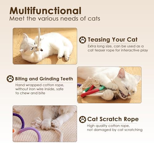 Letalong 3 PCS Cotton Rope Cat Toys with 3 Pack Catnip for Indoor Cats, Interactive Cat Rope Toys with Silvervine Fruit for Cats and Kittens, Handmade Pet Chew Toys for Teeth Cleaning