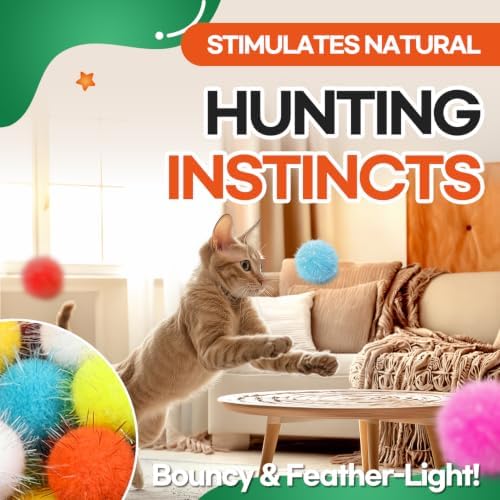 T TORTO9 200Pcs Sparkle Tinsel Cat Toy Balls in Jar - 1" Colorful Pom Poms