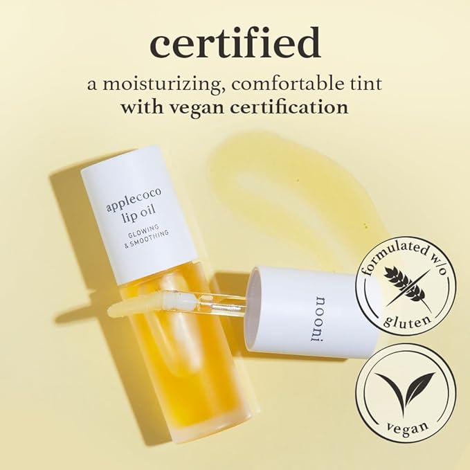 NOONI Korean Lip Oil - Applecoco | Long-Lasting, Moisturizing, Plumping, Revitalizing for Dry Lips, Waterproof, No Peel Off, Hydrating, Nourishing Crystal Clear, Stocking Stuffers, 0.12 FL Oz