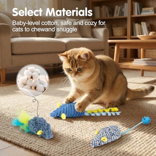 Catnip Toys (3 Pack), Cat Mouse Toys for Indoor Play, Small Interactive Cat Toys for Indoor Cats, Perfect for Single or Multi-Cat Households (Green)