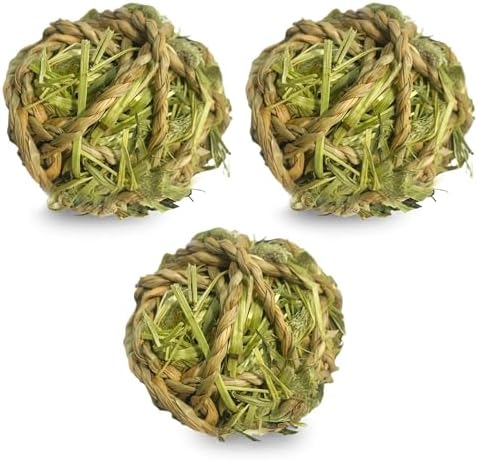SunGrow Timothy Balls for Rabbits, Chew Toys for Oral Care & Digestion, High Fiber Hay Treats for Bunnies, Guinea Pigs & Small Pets, Teeth Trimmer & Encourage Foraging Instincts, 3 Pcs