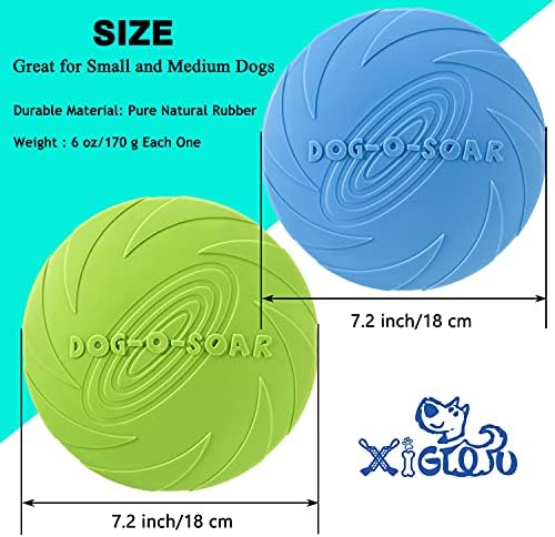 XIGOU Dog Flying Disc, 2 Pack Dog Flyer Toys, Soft Rubber Interactive Lightweight Flying Disc Dog Toy for Small Large Dogs - Floats in Water & Safe on Teeth, 7.2 inch.