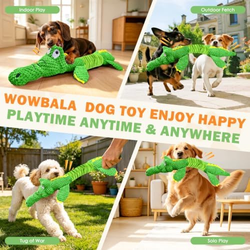 WOWBALA Crocodile Squeaky Dog Toys for Moderate Chewers, Toss & Fetch Play